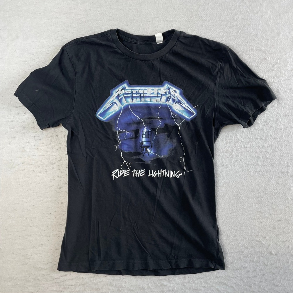 H&M Metallica T-Shirt Mens Small Black Ride The Lightning Graphic Tee Band Shirt